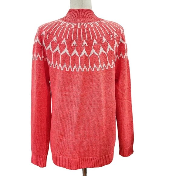 Talbots Petite Womens Wool Blend Coral Sweater Fair Isle Mock Neck Size Lp - Picture 9 of 10